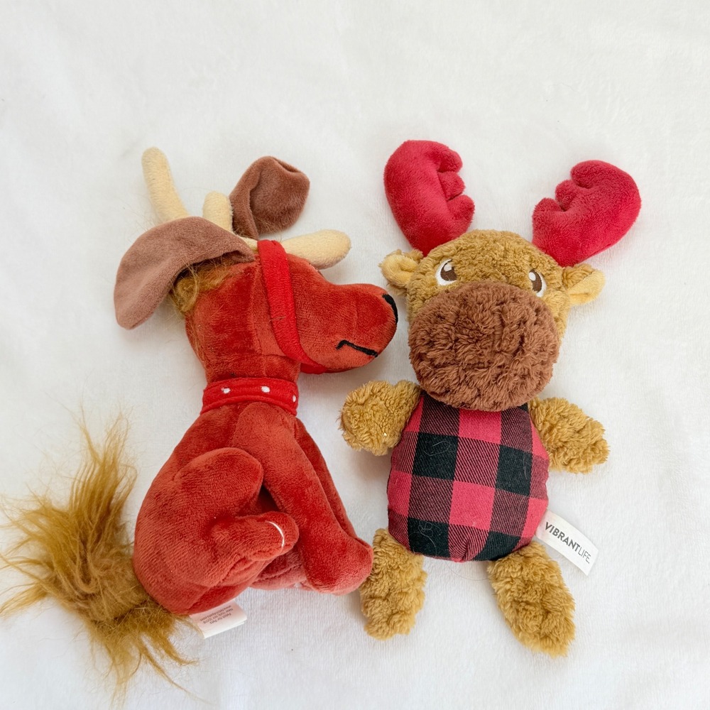 Lot of 2 Plush Dog Toys - The Grinch Max & Moose - Soft Stuffed Animal Pet Toys